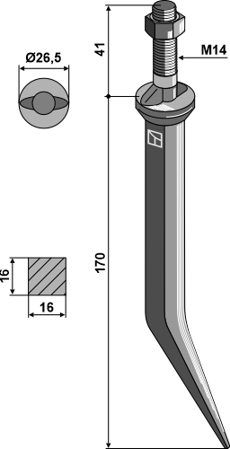 Sead harrow tooth from boron steel with oval neck across the direction of motion