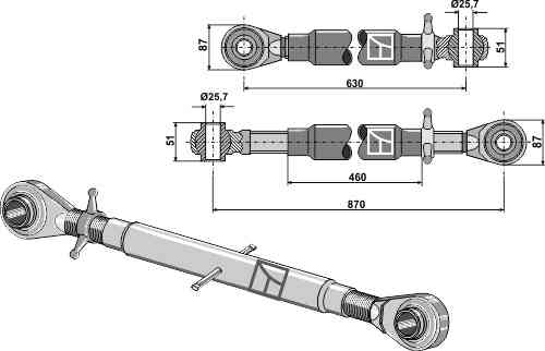 Oberlenker mit gehärteten Kugelaugen M36 x 3