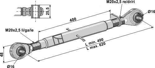 Top-links with hardened tie-rod M20x2,5