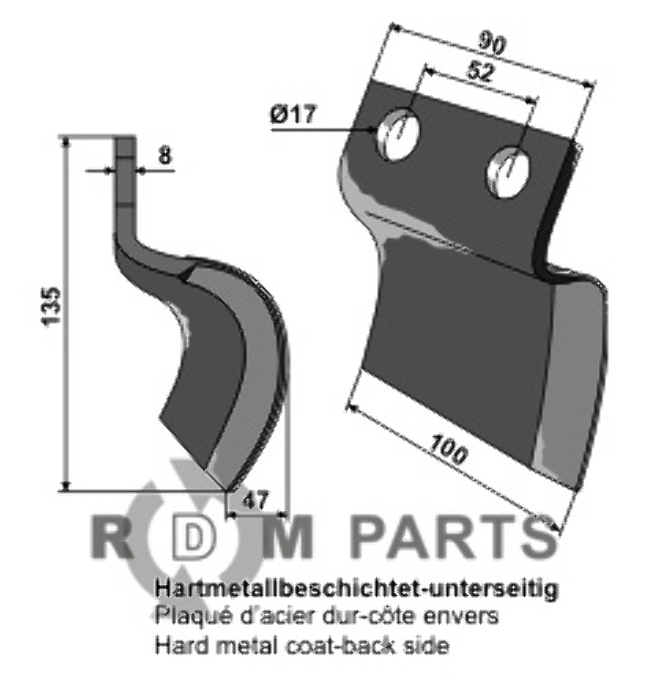 RDM Parts Mes voor grachtenfrees - rechts