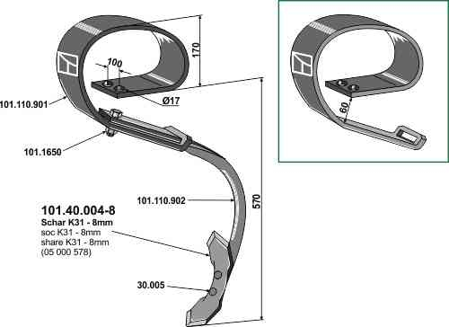 Spring tine for Kongskilde - Vibroflex fitting for Kongskilde 101155033