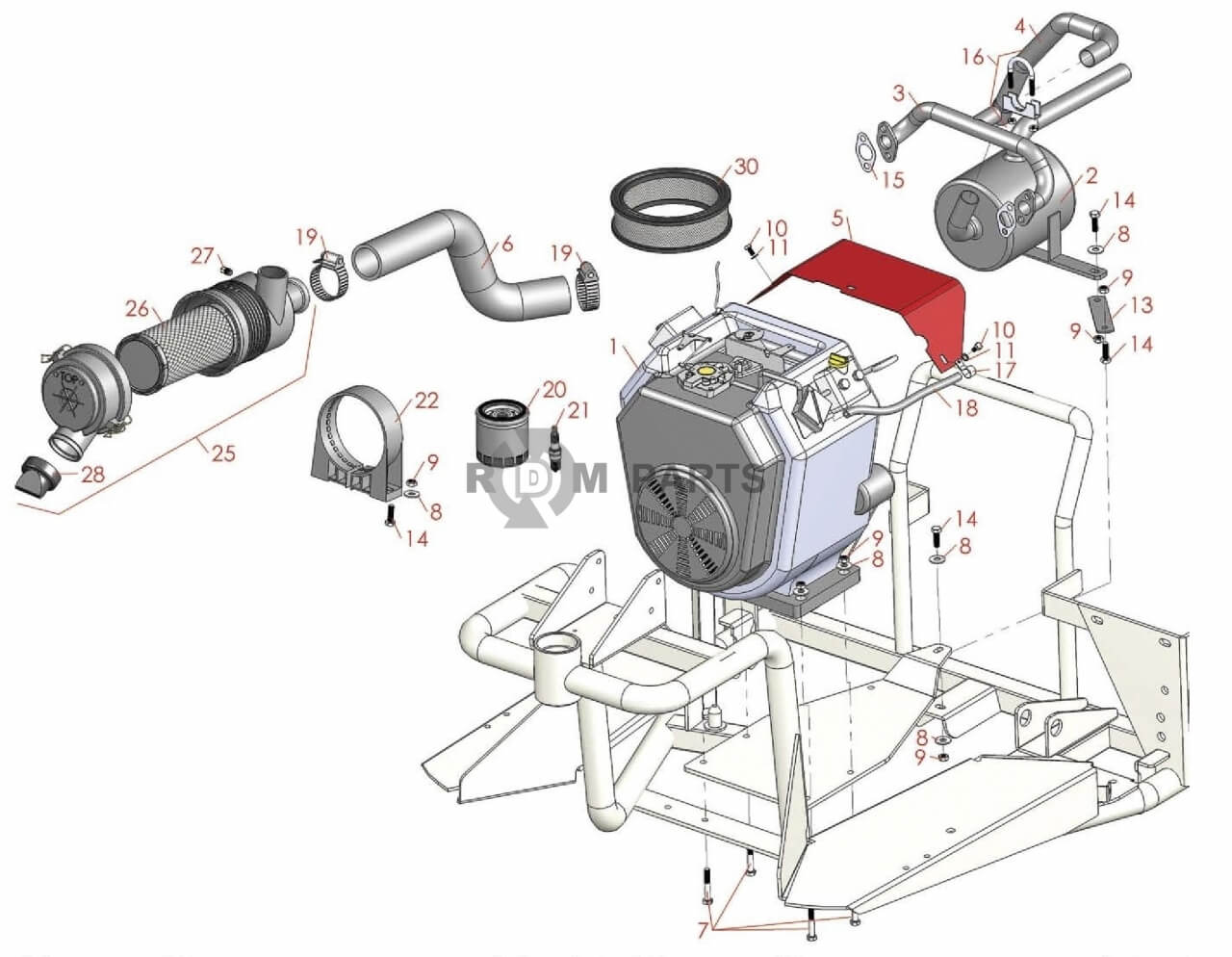 Replacement parts for Toro Sand Pro 3020 Engine, Air Cleaner & Exhaust